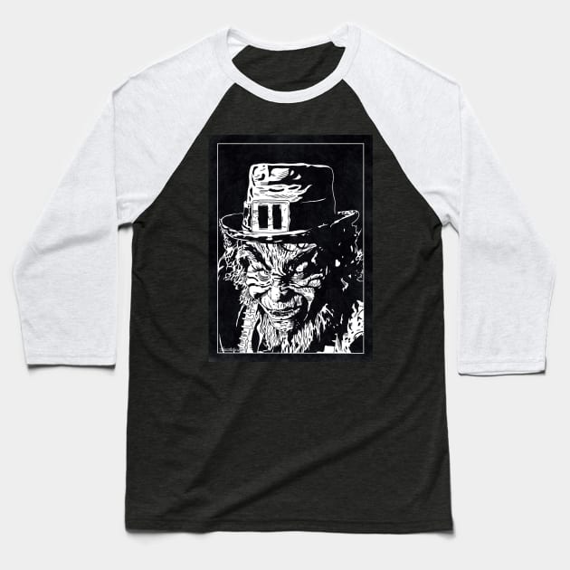 LEPRECHAUN (Black and White) Baseball T-Shirt by Famous Weirdos